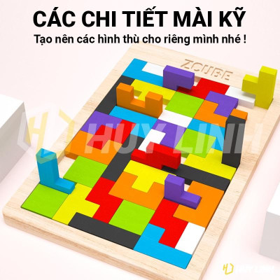 Đồ chơi gỗ Montessori HL199 Zcube - Wooden Puzzle Toy Block Game Colorful Bảng xếp hình bằng gỗ Tetris phát triển tư duy