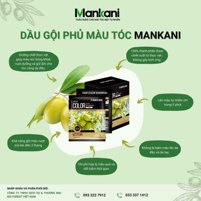 Hộp Dầu Gội Phủ Bạc Thảo Dược Hữu Cơ, Nhuộm Tóc Mankani [Chính Hãng]