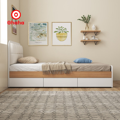 [Miễn phí lắp đặt & vận chuyển] Giường ngủ gỗ cao cấp 2 hộc kéo bọc nệm đầu giường hiện đại Ohaha  - GN003