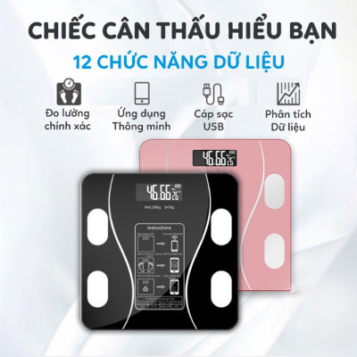 Cân Sức Khoẻ - Điện Tử Kết Nối Bluetooth Thông Minh Đo Lượng Mỡ Cơ Thể - Tải Trọng 180kg Giao Màu Ngẫu Nhiên