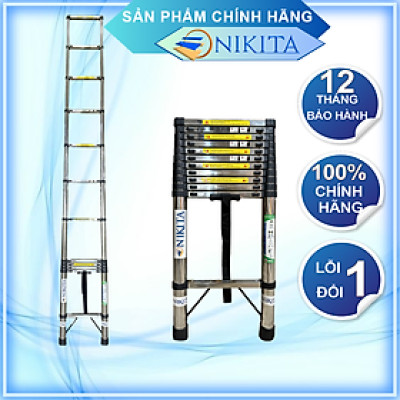 Thang inox rút đơn 3,8m chính hãng Nikita, an toàn, tiện dụng, dễ di chuyển