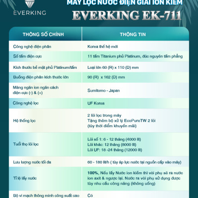 Máy Lọc Nước Điện Giải iON Kiềm EVERKING EK-711 - Hàng Chính Hãng
