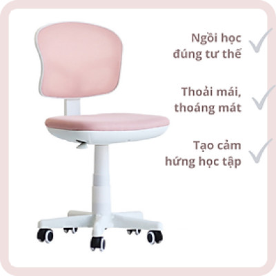 Ghế học bài cho bé gái màu hồng CE1004-M Ghế xoay học sinh chống cận chống gù lưng lưới nệm vải không tay nhỏ gọn chân nhựa xoay có bánh xe tại HCM