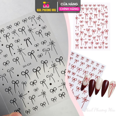Miếng Dán Móng Tay Hình Nơ Trắng Đen Làm Nail Siêu Xinh, Sticker Nơ Trang Trí Móng Tay Chân 3D Dễ Thương, Nghệ Thuật Nữ Women