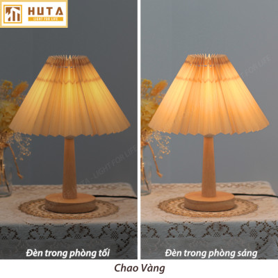 Đèn Ngủ Để Bàn HUTA G5 Gỗ Chao Xếp Ly Vintage Dễ Thương, Decor Trang Trí Phòng Ngủ, Đọc Sách Đầu Giường, Điều Chỉnh Độ Sáng, Đèn Vàng Bóng LED Tiết Kiệm Điện
