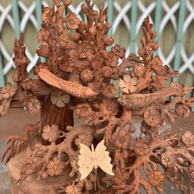 1 bình hoa mai lan dáng huyền phong thủy cầu tài lộc bằng gỗ hương kt 98×55×50cm 