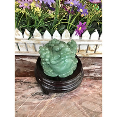 Tượng Cóc Ba Chân, Cóc Ngậm Tiền, Thiềm Thừ phong thủy chiêu tài lộc đá thạch anh xanh - Nặng 0,98 kg