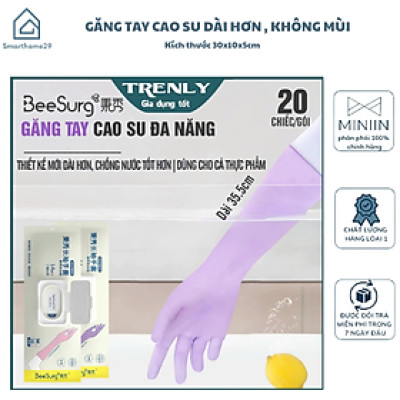 Bộ 20 Chiêc găng tay cao su dài 35,5cm Rửa Bát, Chống Nước, Không Mùi - HÀNG CHÍNH HÃNG MINIIN