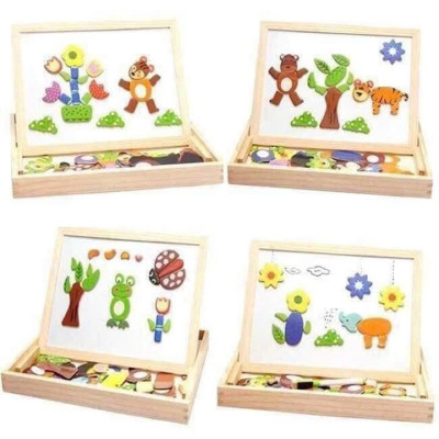 Bộ tranh ghép hình bằng gỗ nam châm 2 mặt bảng đen viết phấn vẽ tranh, Giáo cụ Montessor , Đồ chơi gỗ nhiều họa tiết cho Bé - Hàng Chính Hãng 