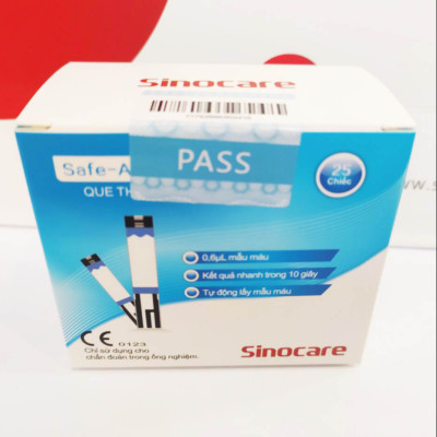 Que Thử Đường Huyết Safe Accu Chính Hãng Sinocare 50 Que + 50 Kim Chích Máu