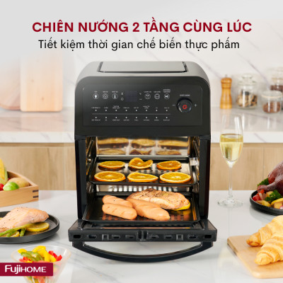 Nồi chiên không dầu 12 Lít điện tử Fujihome A12D, tặng kèm phụ kiện 7 món, 16 chế độ cài đặt món- Hàng Chính Hãng