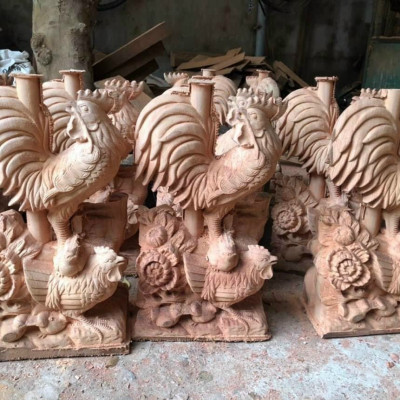 TƯỢNG GIA ĐÌNH GÀ BẰNG GỖ HƯƠNG ĐÁ KT 40×24×14CM