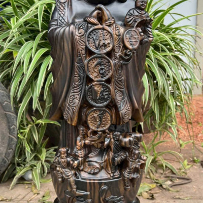 Tượng phật di lặc chúc phúc bằng gỗ mun hoa  cao 60x24x14cm 