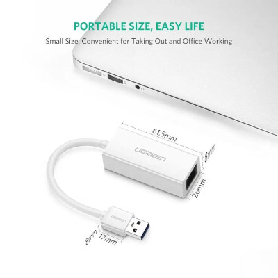 Ugreen UG20255CR111TK 15CM màu Trắng Cáp chuyển đổi USB 3.0 sang cổng LAN RJ45 tốc độ 1000Mbps vỏ nhựa - HÀNG CHÍNH HÃNG