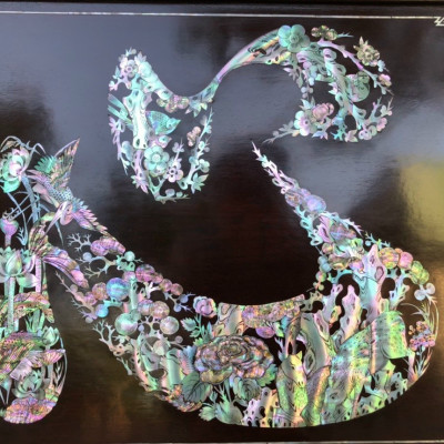 Tranh chữ nhẫn khảm ốc kết hợp với lền gỗ gụ lào 