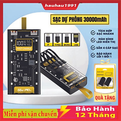Sạc Dự Phòng 50.000MAH Trong Suốt , Sạc Nhanh PD 66W/20W , Thiết Kế Trong Suốt, Tích Hợp Đèn Ngủ