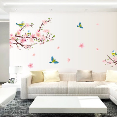 Decal dán tường Đào hồng và chim