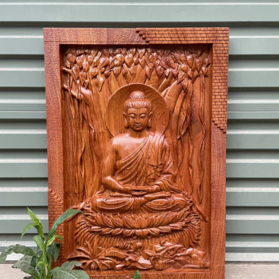 Tranh tượng  phật thích ca ,treo tường bằng gỗ hương đá kt 46×67×4.5cm