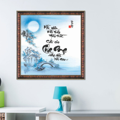 Tranh Thư Pháp MONG CHA MẸ SỐNG LÂU V44-06 (46 x 46 cm) Thế Giới Tranh Đẹp