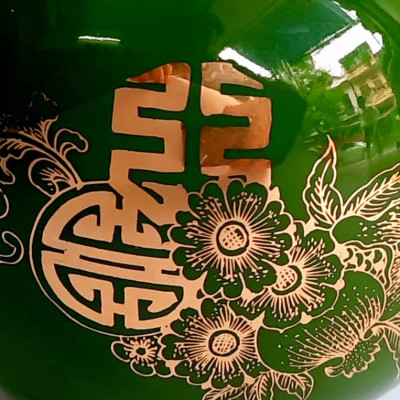 Bộ ấm chén bưởi rêu đào thọ vẽ vàng 24k gốm sứ Bát Tràng cao cấp