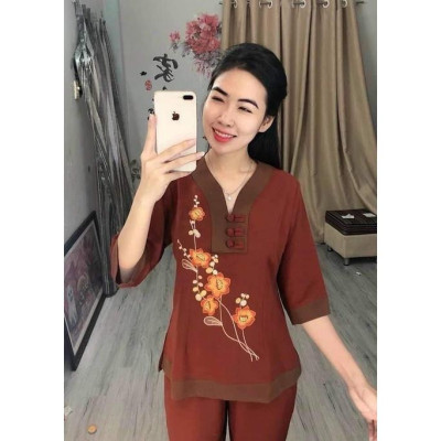 ĐỒ LAM ĐI CHÙA #Mã Freeship Xtra# Cổ Chữ Y Vải Đũi