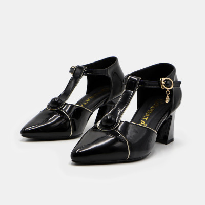 Giày sandal nữ cao gót 5 phân hàng hiệu rosata hai màu đen trắng ro535