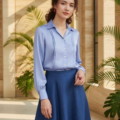 Áo Sơ Mi Lụa Thanh Lâm, Áo Sơ Mi Dài Tay Phong Cách Công Sở Thời trang thiết kế Hity Top173