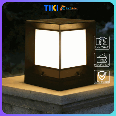 Đèn trụ cổng năng lượng mặt trời vuông đơn giản TC03 kích thước 21-26cm tích hợp remote [3 màu ánh sáng]