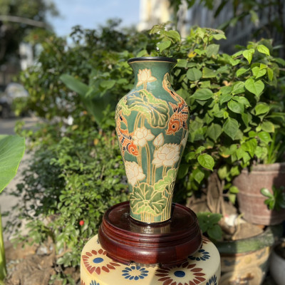 BÌNH BÁCH HOA & SEN CÁ DÁNG THON 37CM GỐM SỨ THỦ CÔNG NAM BỘ