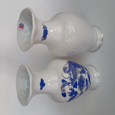 Cặp Bình hoa - Cặp Lộc bình Long Phượng sứ Cẩm Thạch Bát Tràng 29 cm