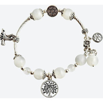 Vòng tay thạch anh ưu linh trắng charm én bạc Ngọc Quý Gemstones