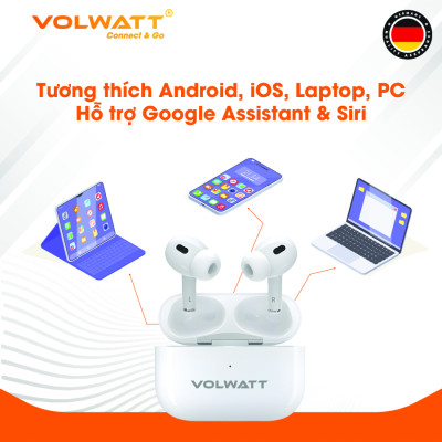 Tai nghe không dây Volwatt Halo 100 hàng chính hãng | TWS Bluetooth 5.4, Pin 50h, Type-C, BH 12 tháng