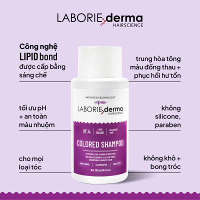 Dầu gội tím giúp làm sáng và đều màu tóc LABORIE derma Colored Shampoo - 250ml