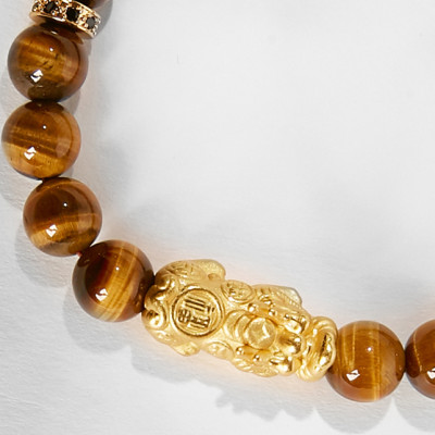 Vòng tay đá mắt hổ charm tỳ hưu bạc bọc vàng 24k Ngọc Quý Gemstones