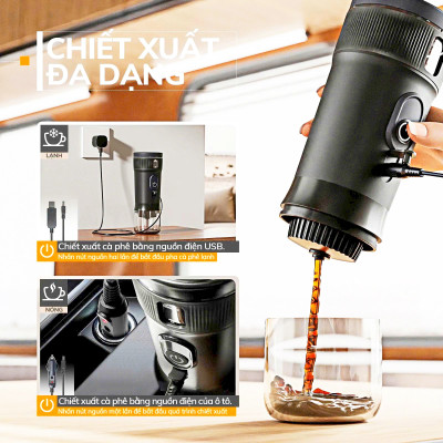 Máy Pha Cà Phê Bột Cafe Viên Nén MIUI Espresso DC12V + USB 100W Chức Năng Đun Nước Nóng Ngon Như Pha Máy Dùng Cho Xe Hơi Camping Picnic