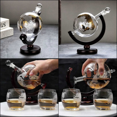 Chai Đựng Rượu Thủy Tinh 1500ML mẫu globe nắp thủy tinh đặc kèm đế gỗ - Vỏ Chai Rượu Đẹp trang trí – Bình Đựng Rượu Thủy Tinh decor (E18)
