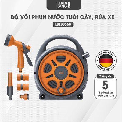 Bộ vòi nước tưới cây, rửa xe đa năng Lebenlang LBLB3368 dây dài 12m, 5 đầu phun đi kèm - hàng chính hãng
