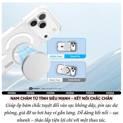 Ốp lưng kính cường lực chống sốc 2m viền TPU Hoda Crystal Pro trong suốt clear cho IPhone 17 Air 17 Pro Max 17 Pro 16 Pro Max 16 Pro - Hàng nhập khẩu