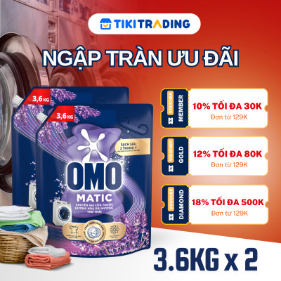 Combo 2 Túi Nước Giặt OMO Matic Chuyên Dụng Cửa Trước Lavender Khử Mùi Thư Thái 3.6KG