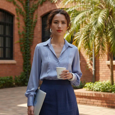 Áo Sơ Mi Lụa Thanh Lâm, Áo Sơ Mi Dài Tay Phong Cách Công Sở Thời trang thiết kế Hity Top173