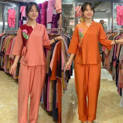 Đồ Lam Đi Chùa# Lục Giác Nơ Phối Vải Cao Cấp# Quần Áo Nữ # Đồ Bộ