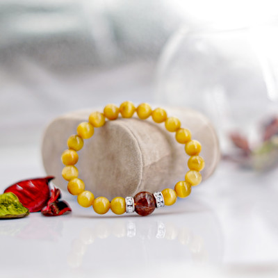 Vòng tay phongg thủy Mắt hổ vàng tâm 8mm + Thạch Anh Tóc nâu do Anqlo tác chế