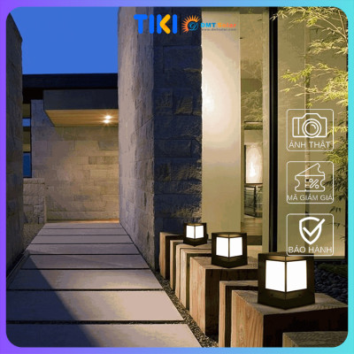 Đèn trụ cổng năng lượng mặt trời vuông đơn giản TC03 kích thước 21-26cm tích hợp remote [3 màu ánh sáng]