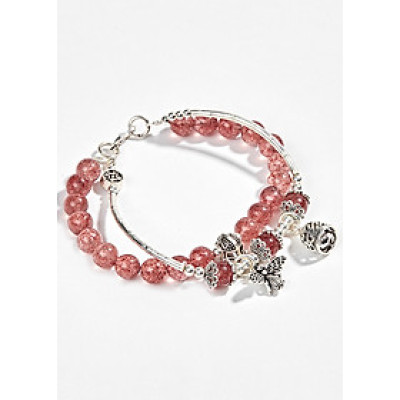 Vòng 2 Line Thạch Anh Dâu Phối Charm Ong Bạc (6mm)