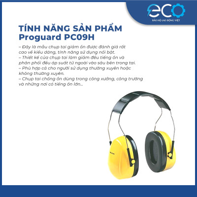 Chụp tai chống ồn Proguard PC09H giảm ồn 30dB điều chỉnh được theo cỡ đầu giảm ồn bảo vệ tai