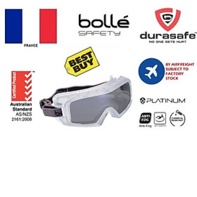 Kính BOLLE 1686102 Coverall 3 Safety Goggle Smoke, kính chống văng bắn hóa chất, tròng Xám