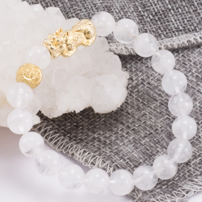 Vòng Đá Thạch Anh Ưu Linh Trắng Phối Charm Bạc (8mm) Ngọc Quý Gemstones