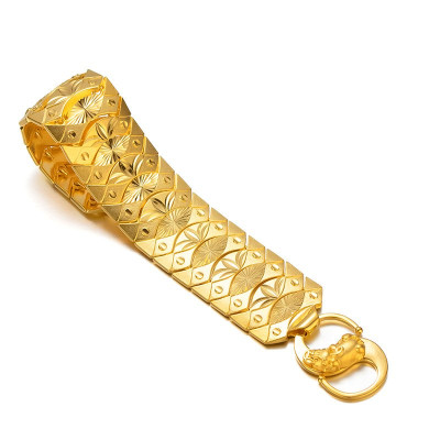 Lắc tay nam to bản mạ 24k hoa văn sọc khóa tỳ hưu cao cấp A3