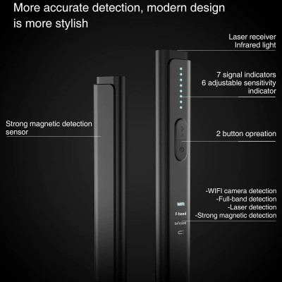 ROGTZ - Máy Dò WT16 Phát Hiện Camera Máy Ghi Âm Nghe Trộm Thiết Bị GPS Dò Sóng Wifi Dò Sóng RF Phát Hiện Tự Động 6 Cấp Độ Nhạy Phạm vi dò rộng 10-15m Cổng Sạc Type-C Angten Đa Hướng Pin Lithium 3.7V/200mA 15 giờ Màn Hình Hiển Thị - Hàng Chính Hãng