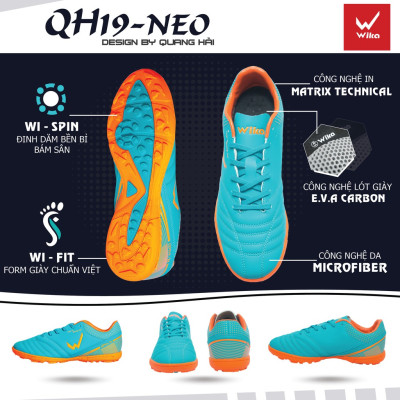 Giày Đá Bóng Wika QH19-NEO Chính Hãng, Giày Đá Banh Sân Cỏ Nhân Tạo Khâu Full Đế Bảo Hành 3 Tháng
